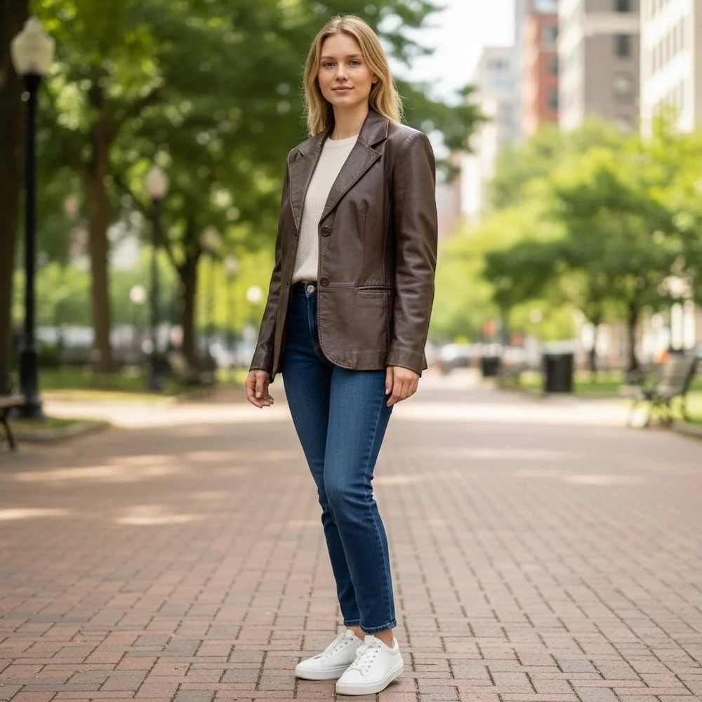 Old Navy Blazer Jacket Womens XL Dark Brown Leather Office Wear Y2K Mob Wife